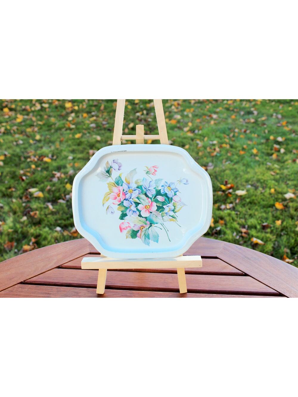 Floral Arrangement MetalTray / Beige Tray / Colorful Flower Tin Tray